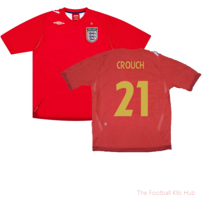 England 2006-08 Away Shirt (L) (Excellent) (CROUCH 21)-UniFootball Store